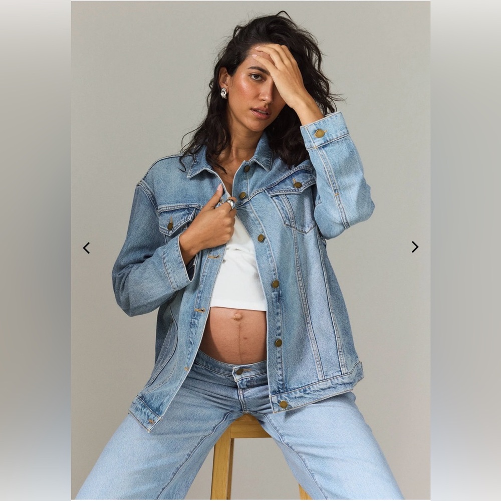 Hatch The Classic Maternity Jean jacket Blue Denim size small oversized